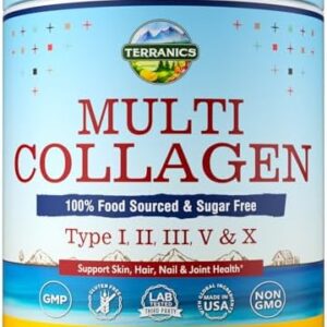 Terranics Multi Collagen Peptides Powder, Type I II III V X Hydrolyzed Collagen for Women & Men, Collagen Supplements for Skin, Nail, Hair & Joint, Easy to Dissolve, Unflavored, No Sugar, Keto, 16oz