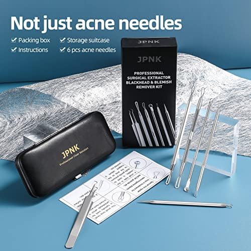 JPNK Blackhead Remover Tool Comedones Extractor Acne Removal Kit for Blemish, Whitehead Popping, 6 Pcs Zit Removing for Nose Face Tools with a Leather Bag - Image 5