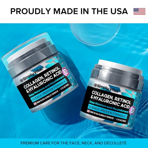 SimplyVital Collagen, Retinol & Hyaluronic Acid Cream - Anti-Aging Face Moisturizer for Face, Neck & Décolleté - Made in USA, Daily Moisturizer Face Cream - 1.7 fl.oz. - Image 4