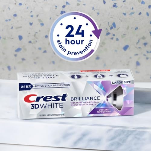 Crest 3D White Brilliance Vibrant Peppermint Teeth Whitening Toothpaste, 4.6 oz Pack of 3, Anticavity Fluoride Toothpaste, 100% More Surface Stain Removal, 24 Hour Active Stain Prevention - Image 8