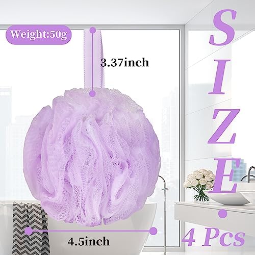 Bath Loofah Sponge Body Scrubber Shower Sponge Exfoliating Mesh Pouf Shower Ball Bath Sponges for Women and Men Bathing Accessories (4Pack 50G Colorful) - Image 2