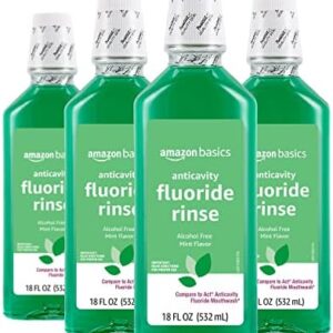 Amazon Basics Anticavity Fluoride Rinse, Alcohol Free, Mint, 18 Fl Oz (Pack of 4) (Previously Solimo)