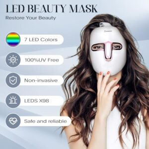 Led Face Mask Light Therapy, 7-1 Colors LED Facial Skin Care Mask, Red Light Therapy Mask for Face, White