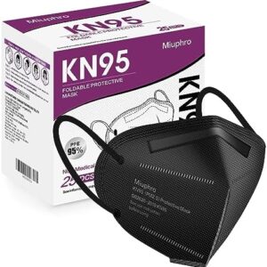 Miuphro KN95 Disposable Face Mask 25 Pack 5-Ply Breathable Safety Masks Against PM2.5, Disposable Respirator Protection Mask for Men and Women Black