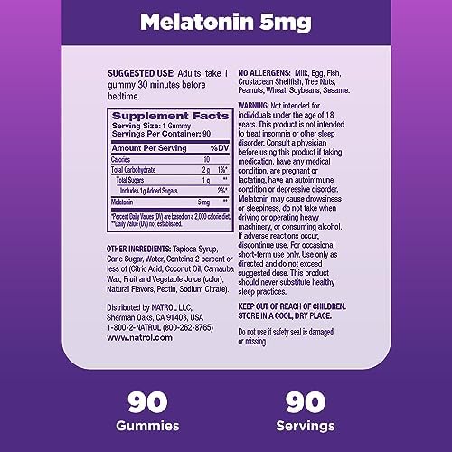 Natrol Melatonin Gummies, Sleep Support for Adults, 5 mg Melatonin Supplement for Sleeping, 90 Strawberry-Flavored Gummies, Up to a 90 Day Supply - Image 6