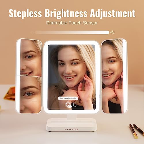 EASEHOLD Makeup Mirror with Lights, Rechargable Lighted Vanity Mirror with 116 LEDs, 1X/2X/3X Magnifying, 3-Color Mirror with LED Lights,5000 mAh Lighted Makeup Mirror, Adjustable Brightness/Angle - Image 6