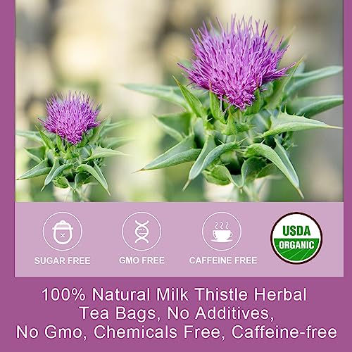 WOGORGT Dried Milk Thistle Tea - Organic Milk Thistle Herbal Tea for Liver Cleanse, Antioxidant and Immune Support, Caffeine Free - 30 Tea Bags - Image 2