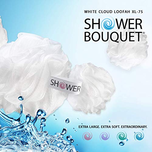 SHOWER BOUQUET Loofah Soft-White-Cloud Bath-Sponge XL-75g-Set 4 Pack, Extra Large Mesh Pouf for Men and Women - Exfoliate with Big Gentle Cleanse Scrubber in Beauty Bathing Accessories - Image 2