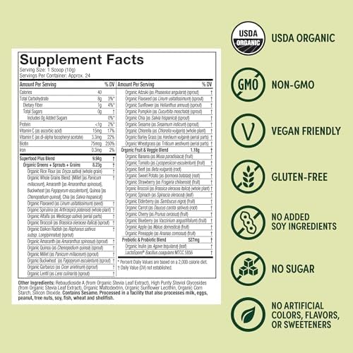 Purely Inspired Organic Green Powder Smoothie Mix, Unflavored (24 Servings) - Probiotics for Digestive Health with Spirulina & Chlorella for Gut Health - Vegan & Gluten-Free - Image 4