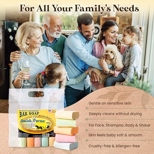 Amish Farms Bar Soap w/All Natural Bentonite Clay | Made in USA, Vegan Moisturizing for Sensitive Skin | Women & Mens Face & Body Bar Bath Soap for Shower | Clean Scent | 5oz Ea (5 Bars) - Image 6