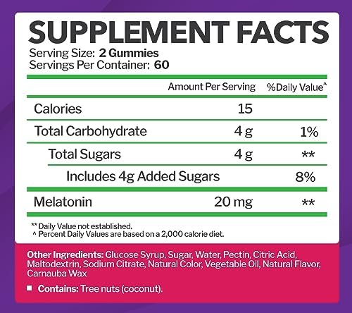 Melatonin 20mg Gummies for Adults (120 Count) - Maximum Strength Sleep Gummies with 10mg of Melatonin Per Gummy - Gluten-Free, Non-GMO, Vegetarian, Great Tasting Mixed Berry Flavor - 60 Servings - Image 5