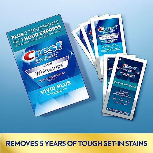 Crest 3DWhitestrips Vivid Plus Whitestrips 3D White, 10 Treatments + 1 Hour Express 2 Treatments Teeth Whitening Kit, 8 Levels Whiter, Crest Teeth Whitening Strips - Image 6