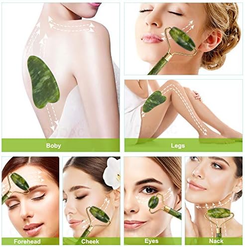 Jade Gua Sha Facial Massager Set - 5 in 1 Skin Care Tools With Roller and Massager - Image 8