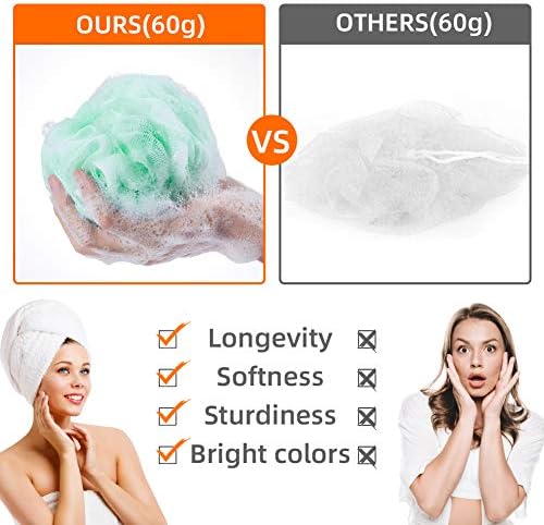 Loofah Bath Sponge Luffa Loofa Body Scrubber Soft Mesh Pouf Wash Puff Shower Puff Shower Ball Exfoliating Shower Sponge Pack of 4 (60g/pcs) - Image 3