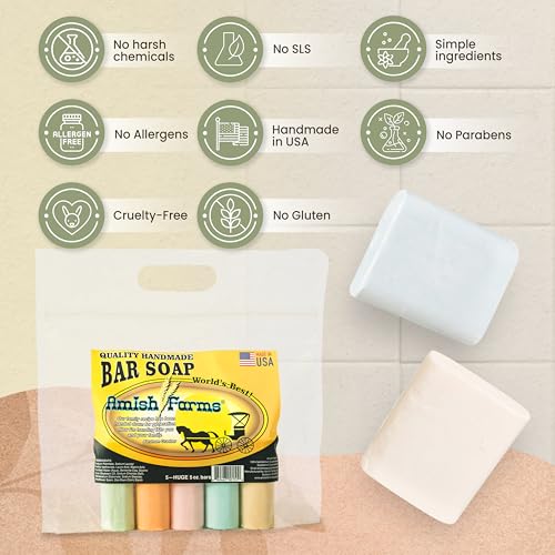 Amish Farms Bar Soap w/All Natural Bentonite Clay | Made in USA, Vegan Moisturizing for Sensitive Skin | Women & Mens Face & Body Bar Bath Soap for Shower | Clean Scent | 5oz Ea (5 Bars) - Image 5