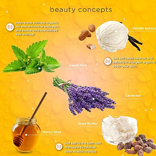 B.C. Beauty Concepts Aromatherapy Bath Salts- Epsom Salts for Soaking, Relaxing Bath Spa Set, Scented in Vanilla Almond, Shea Butter, Sweet Mint, Honey Rose, and Lavender, Sage Floral - Image 4