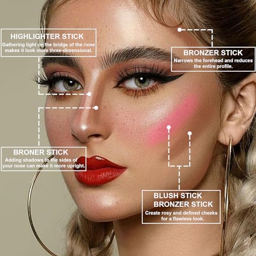 3Pcs Cream Contour Stick Makeup Kit,Shades with Highlighter Stick,Blush Stick and Bronzer Contour Stick for Sculpt the Cheeks,Long Lasting,Waterproof,Matte & Dewy Finish,LIGHT MEDIUM (#02,05,06) - Image 5