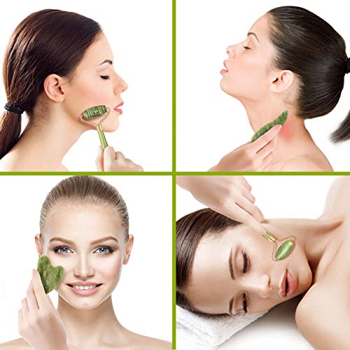 4-pcs Jade Roller & Gua Sha Set, Facial Roller Massager with Gua Sha Scraping Tool, Jade Stone Massager for Anti-aging, Slimming & Firming, Rejuvenate Face and Neck, Remove Wrinkles & Eye Puffiness - Image 4