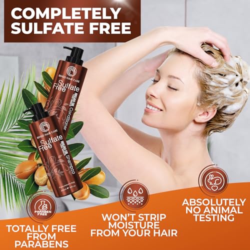 Moroccan Argan Oil Shampoo and Conditioner Set - Sulfate Free, Anti Frizz Hydrating Care for Women - Deep Moisturizing Treatment for Color, Keratin Treated, Curly, Damaged and Dry Hair - Image 4