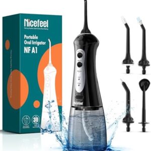 Nicefeel Water Dental Flosser Teeth Pick - Fast Charge Cordless Teeth Cleaner, 3 Modes Portable Oral Irrigator, IPX7 Waterproof Electric Water Dental Flosser for Tonsil Stone, 300ML Tank, Home Travel