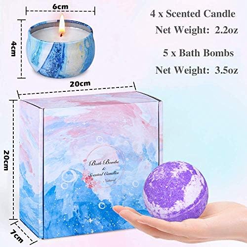 Bath Bombs Gift Set - 5 Large Fizzy Spa Bombs with 4 Scented Candles for Women - Moisturizing Bubble Bath with Essential Oils for Valentine's, Birthday Gifts - Image 8