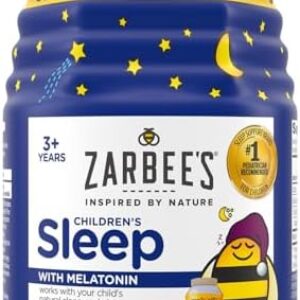 Zarbee's Children's Sleep Gummies with Melatonin, Non-Habit Forming Children's Sleep Gummies Work with Natural Sleep Cycles to Promote Peaceful Sleep, Drug-Free, Natural Strawberry, 60 ct