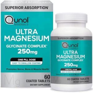 Qunol Magnesium Glycinate Complex, Gentle on Stomach, 250mg One Pill Dose, Superior-Absorption Magnesium, Nerve, Bone and Muscle Health Supplement, 60 Count (Pack of 1)