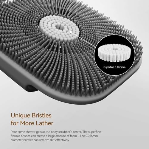 Silicone Body Scrubber for Men, Friendly Shower Body Scrubber for Sensitive Skin, Silicone Loofah Body Scrubber for Showering with Richer Foam Bristles and Anti-Slippery Handle, Gray - Image 3