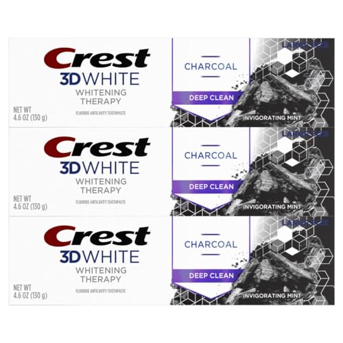 Crest 3D White Whitening Therapy Charcoal Deep Clean Invigorating Mint Teeth Whitening Toothpaste, 4.6 oz Pack of 3, Anticavity Fluoride Toothpaste, Gently Brightens Teeth, Strengthens Enamel - Image 3