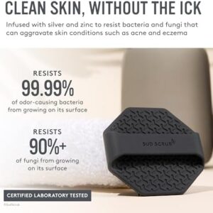 Sud Scrub® Antimicrobial Silicone Face Scrubber, 1 Pack, Gentle Face Exfoliator for Sensitive Skin, Eco Friendly Facial Cleansing Brush, Exfoliating Face Brush for Men and Women (Charcoal)