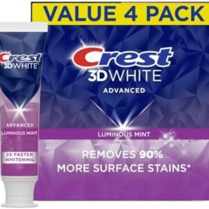 Crest 3D White Advanced Luminous Mint Teeth Whitening Toothpaste, Crest Toothpaste, 3.7 oz Pack of 4 - Helps Remove Surface Stains, Whitens Teeth, Strengthens Tooth Enamel, Protects Against Cavities