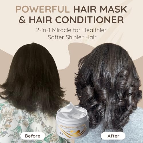 Vitamins Keratin Hair Mask Deep Conditioner - Biotin Collagen Protein & Castor Oil Repair for Dry Damaged or Color Treated Hair - Conditioning Treatment for Curly or Straight Thin Fine Hair - Image 2