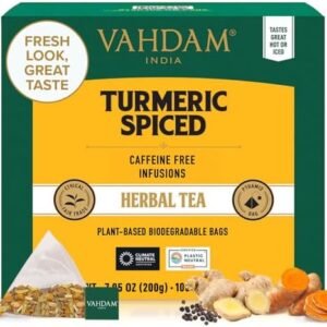 VAHDAM, Turmeric Spice Herbal Tea Bags (100 Pyramid Tea Bags) Caffeine Free | Non GMO, Gluten Free | 100% Pure Herbal Tisane - Savory & Spicy | Whole Leaf Tea Bags | Resealable Ziplock Pouch