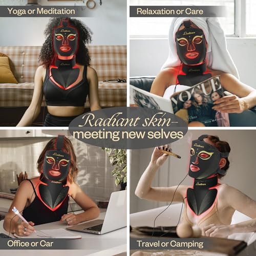Red Light Therapy for Face Set, Led Mask Light Therapy for Face & Neck, Near-infrared Light 850nm and Red Light 630nm, 5 Gears Energy Adjustment, Black - Image 7