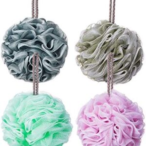 Loofah Bath Sponge Luffa Loofa Body Scrubber Soft Mesh Pouf Wash Puff Shower Puff Shower Ball Exfoliating Shower Sponge Pack of 4 (60g/pcs)