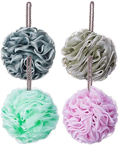 Loofah Bath Sponge Luffa Loofa Body Scrubber Soft Mesh Pouf Wash Puff Shower Puff Shower Ball Exfoliating Shower Sponge Pack of 4 (60g/pcs)