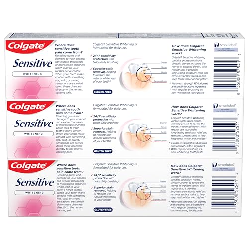 Colgate Whitening Toothpaste for Sensitive Teeth, Enamel Repair and Cavity Protection, Fresh Mint Gel, 6 Oz (Pack of 3) - Image 3