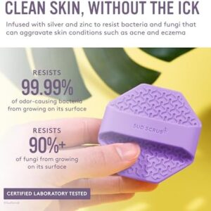 Sud Scrub® Antimicrobial Silicone Face Scrubber, 1 Pack, Gentle Face Exfoliator for Sensitive Skin, Eco Friendly Facial Cleansing Brush, Exfoliating Face Brush for Men and Women (Purple)
