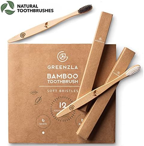 Greenzla Organic Bamboo Toothbrushes, 12 Pack Sturdy BPA Free Soft Bristles Toothbrushes for Adults with Toothbrush Travel Case & Charcoal Dental Floss, Biodegradable & Compostable Wooden Toothbrushes - Image 5