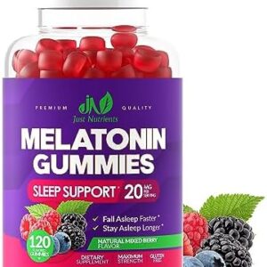 Melatonin 20mg Gummies for Adults (120 Count) - Maximum Strength Sleep Gummies with 10mg of Melatonin Per Gummy - Gluten-Free, Non-GMO, Vegetarian, Great Tasting Mixed Berry Flavor - 60 Servings