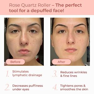 PLANTIFIQUE Face Roller and Gua Sha Rose Quartz Certified – Face Scuplting Tool – Guasha Tool for Face – Jawline Shaper – Face Rollers for Women – Your Skin Care Routine