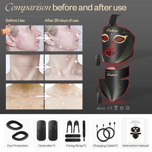Red Light Therapy for Face Set, Led Mask Light Therapy for Face & Neck, Near-infrared Light 850nm and Red Light 630nm, 5 Gears Energy Adjustment, Black - Image 6