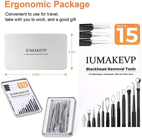 Pimple Popper Tool Kit, IUMAKEVP 15 PCS Professional Stainless Steel Blackhead Remover Comedone Extractor Tools for Removing Zit on Face - Acne Removal Kit with Metal Case (Silver) - Image 7