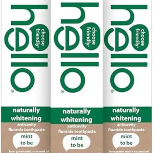 Hello Naturally Whitening Fluoride Toothpaste, Natural Peppermint Flavor and Tea Tree Oil, Peroxide Free, Gluten Free, SLS Free, 3 Pack, 4.7 OZ Tubes