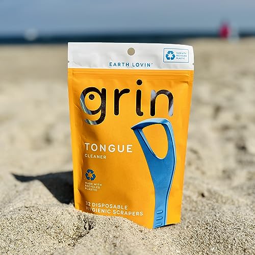 GRIN Tongue Cleaner, 32 Count, Disposable Tongue Cleaner, Hygienic Scraper, Recycled Plastic, Clean Tongue, Promote Fresh Breath, Includes Safe Fold- Back Tooth Pick - Image 8