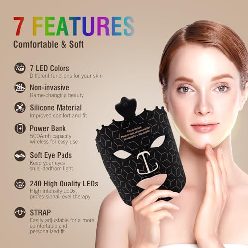 7 Color Red Light Therapy Mask, LED Face Mask Light Therapy, Red Light Therapy for Face, Silicone Face Mask Skin Care at Home with Eye Protection Cushion for Anti Aging Wrinkles - Image 2