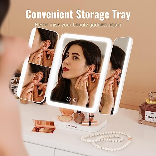 EASEHOLD Makeup Mirror with Lights, Rechargable Lighted Vanity Mirror with 116 LEDs, 1X/2X/3X Magnifying, 3-Color Mirror with LED Lights,5000 mAh Lighted Makeup Mirror, Adjustable Brightness/Angle - Image 7