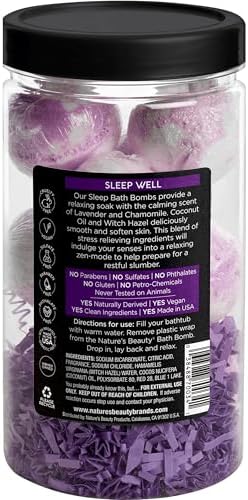 Nature's Beauty Lavender Chamomile Sleep Bath Bomb Gift Set Multi-Pack- Luxury Fizzy Relax Spa Bomb w/Vanilla + Citrus Scent Made with Coconut Oil + Witch Hazel, 17.5 oz | 10 ct ea (2 Pack) - Image 7