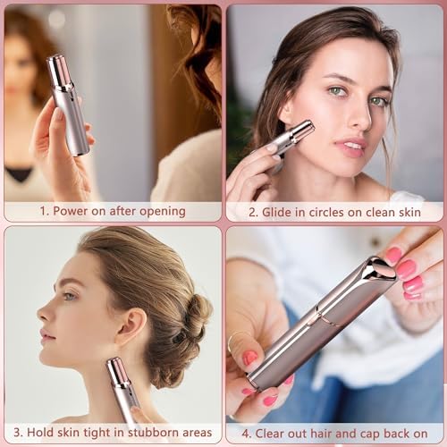 Facial Hair Remover for Women - as Seen on TV Painless Face Shaver - Electric Hair Removal Device for Face Lips Peach Fuzz with Light (Rose Gold) - Image 4