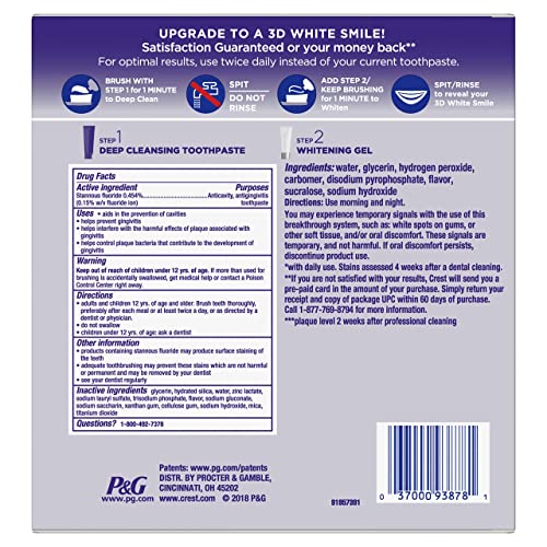 Crest 3D White Brilliance 2 Step Kit, Crest 3D White Toothpaste, Deep Clean Toothpaste (4oz) + Teeth Whitening Gel (2.3oz) - Image 11